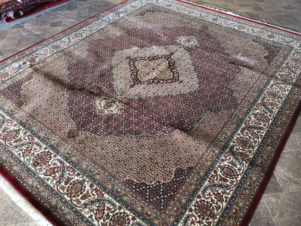 8.2 x 9.9 MAHI TABRIZ QUALITY RUG Wool and Silk Burgundy #F-5882