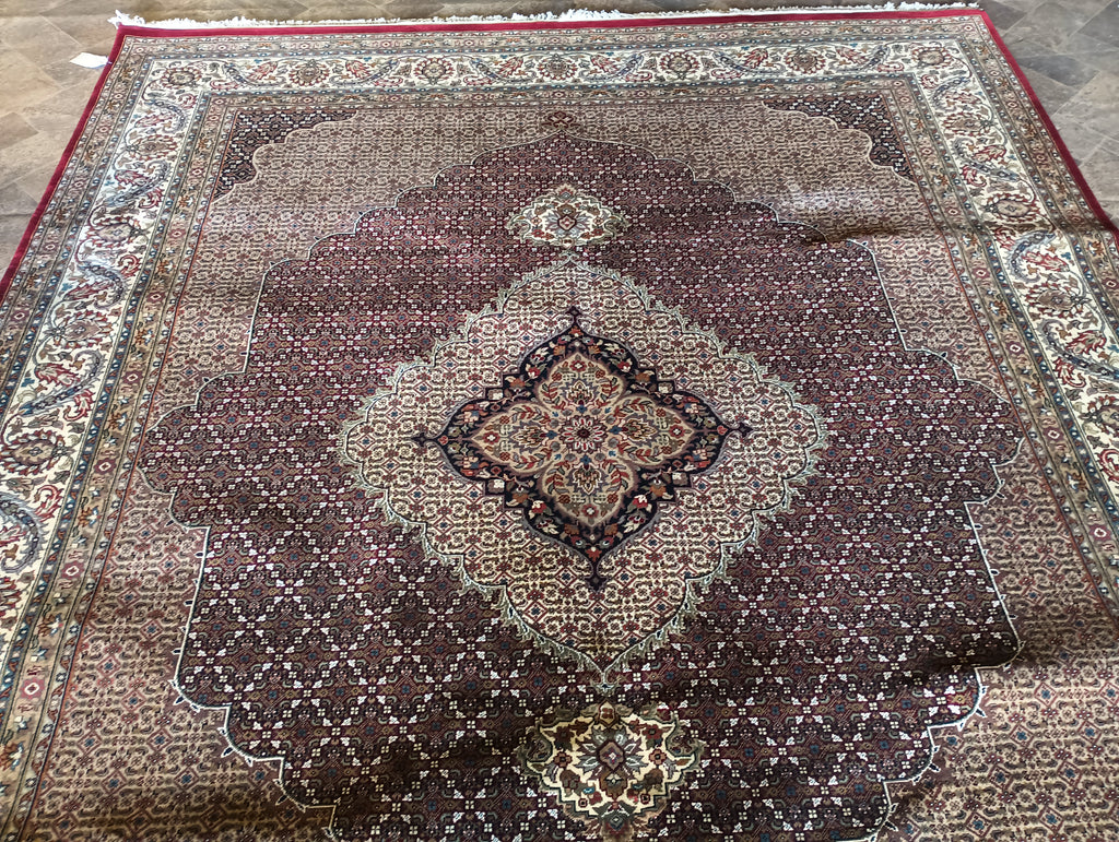 8.2 x 9.9 MAHI TABRIZ QUALITY RUG Wool and Silk Burgundy #F-5882