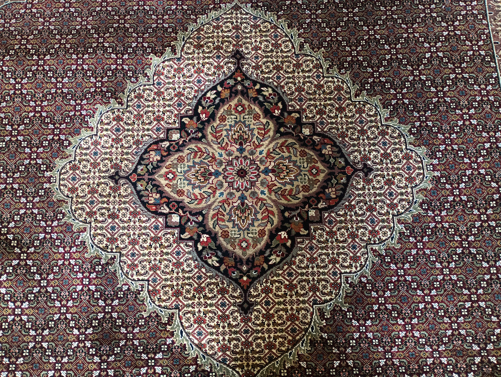 8.2 x 9.9 MAHI TABRIZ QUALITY RUG Wool and Silk Burgundy #F-5882