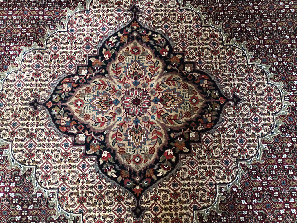 8.2 x 9.9 MAHI TABRIZ QUALITY RUG Wool and Silk Burgundy #F-5882