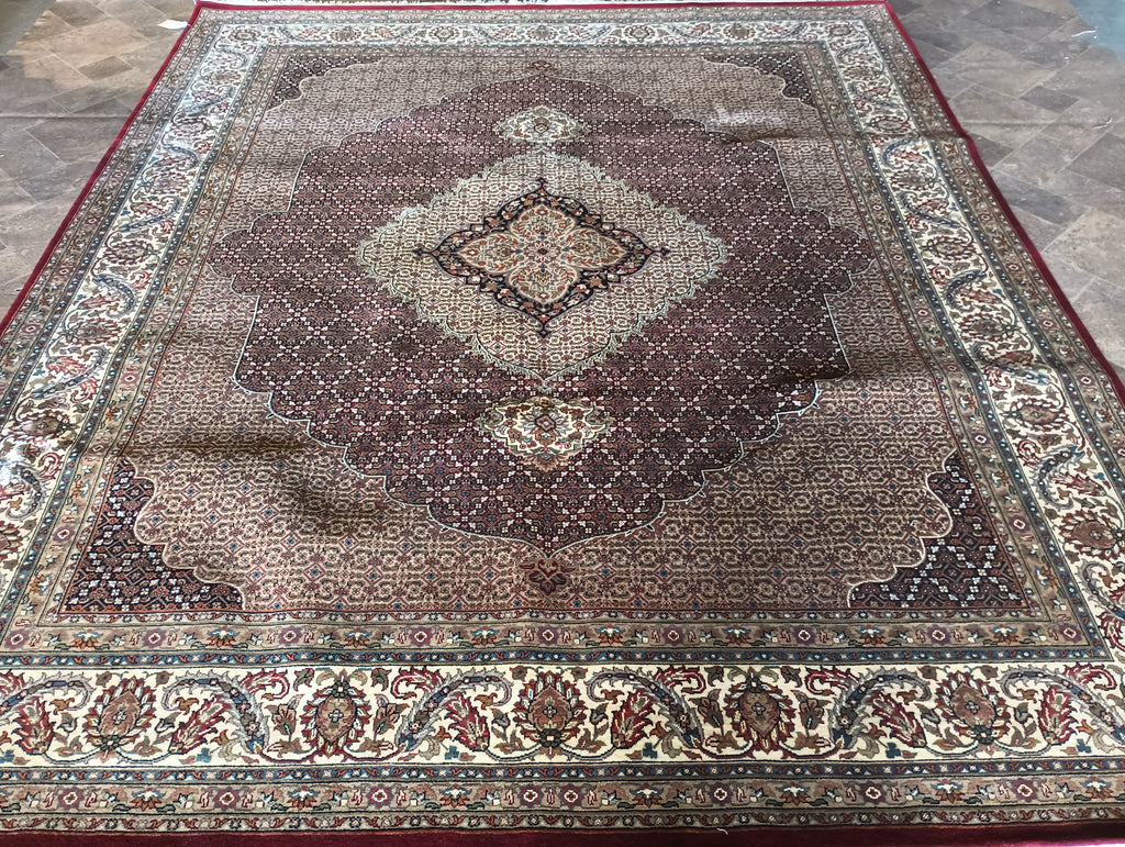 8.2 x 9.9 MAHI TABRIZ QUALITY RUG Wool and Silk Burgundy #F-5882