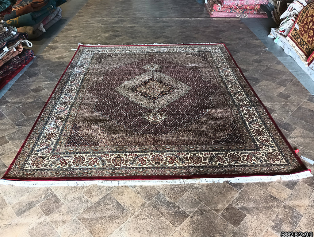 8.2 x 9.9 MAHI TABRIZ QUALITY RUG Wool and Silk Burgundy #F-5882