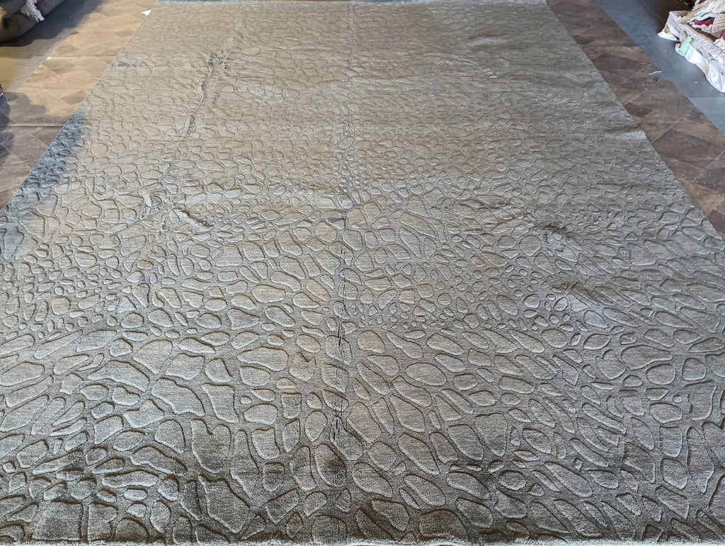 9.5 x 13.5 CONTEMPORARY GRAY RUG 10X14 Modern Carpet Wool Handmade #F-5888