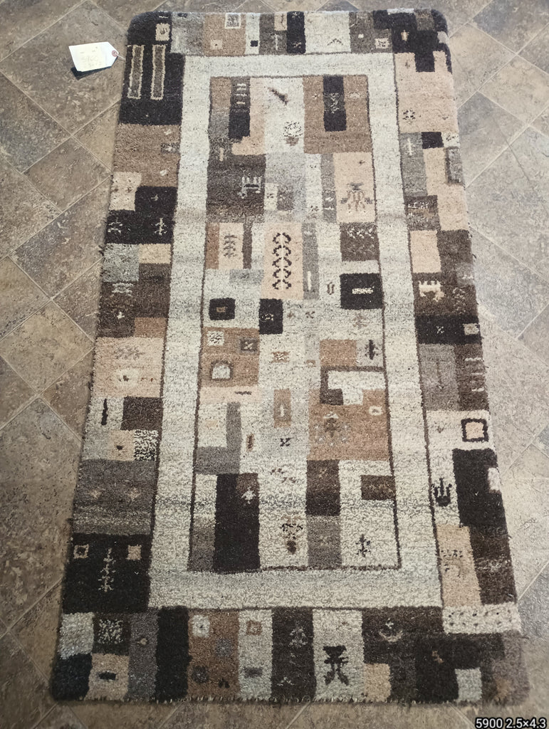 Marco 2' x 4' New Gabbeh Rug Neutral BROWN Modern #F-5900