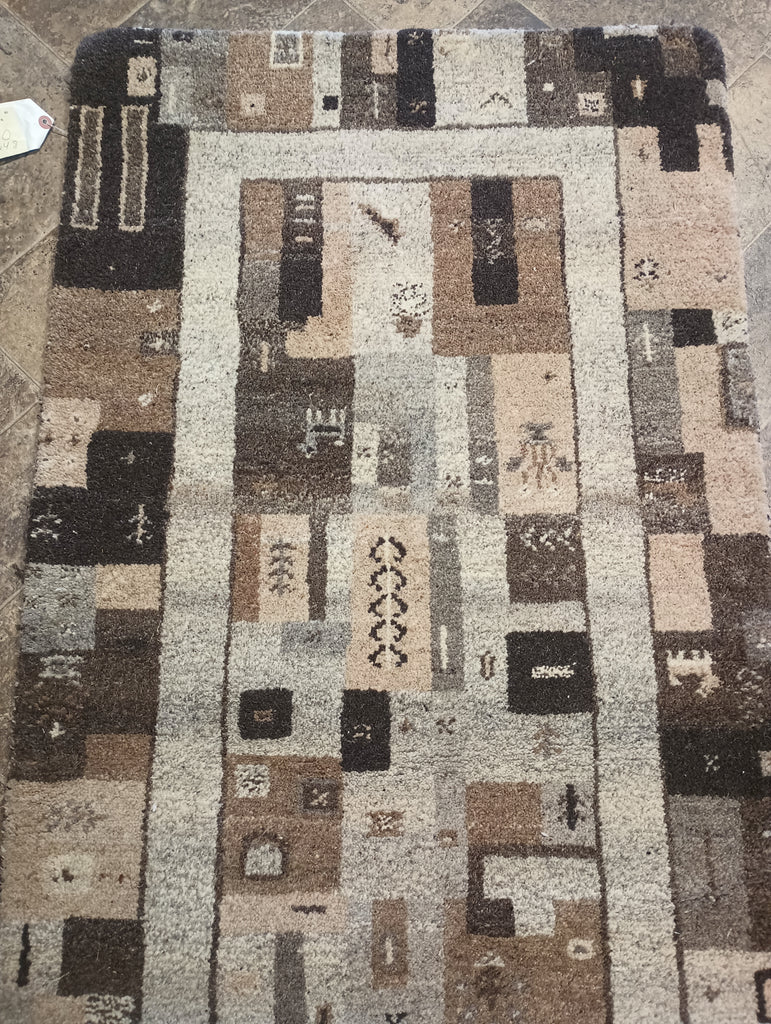 Marco 2' x 4' New Gabbeh Rug Neutral BROWN Modern #F-5900