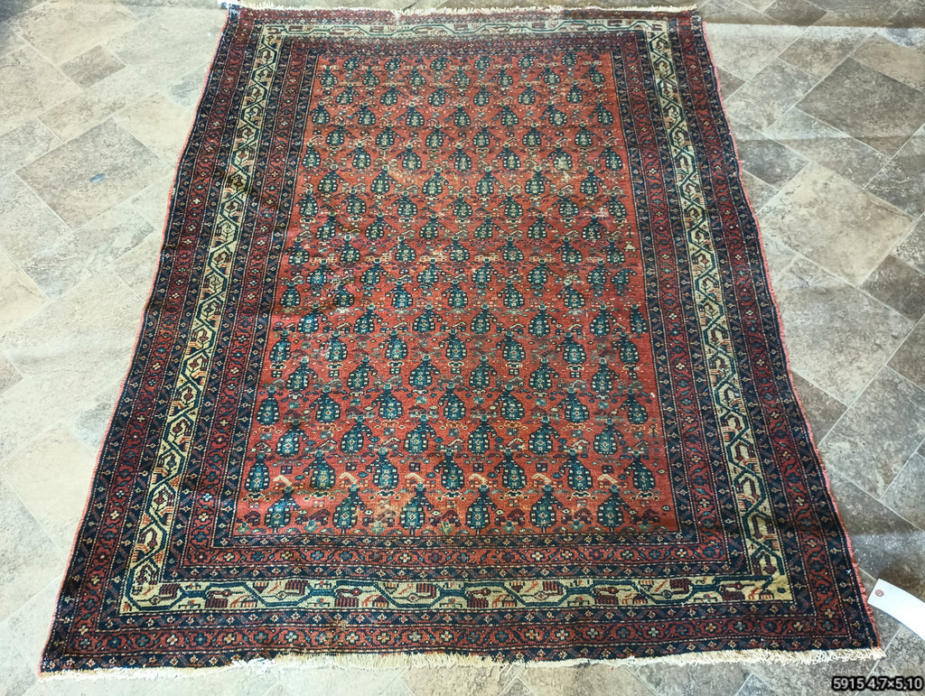 4.7 x 5.10 Antique Persian Mahal Herati Rug #F-5915