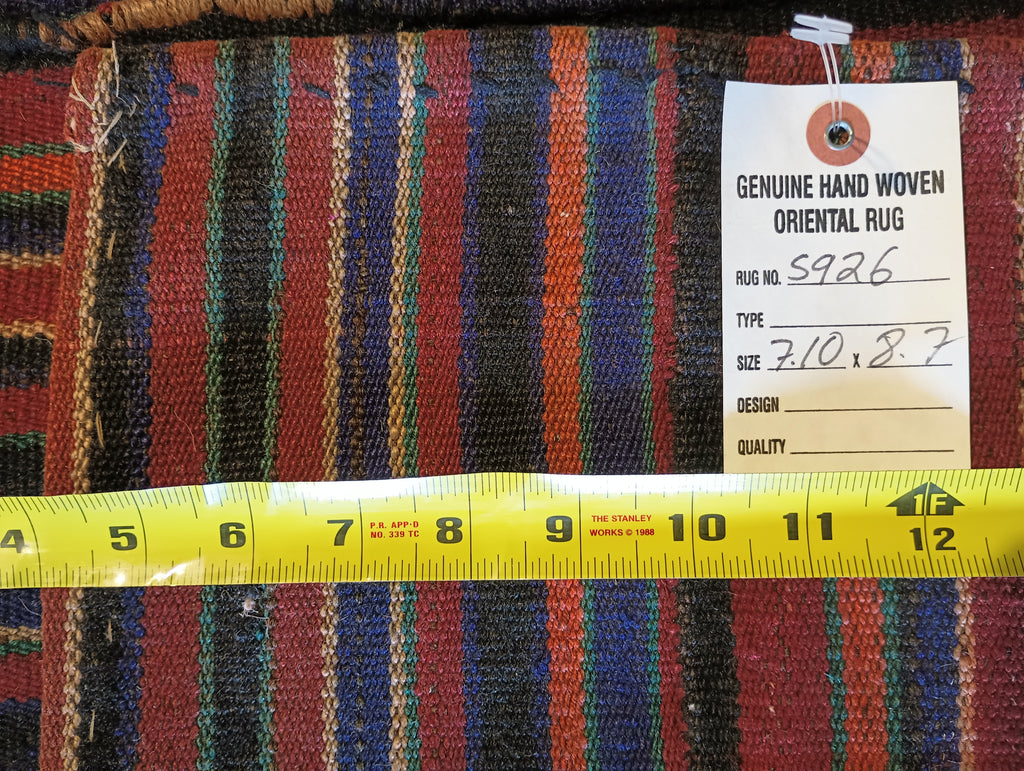 7.10 x 8.7 CONTEMPORARY TRANSITIONAL KILIM RUG Handmade Afghanistan Wool Flat Weave Carpet #F-5926