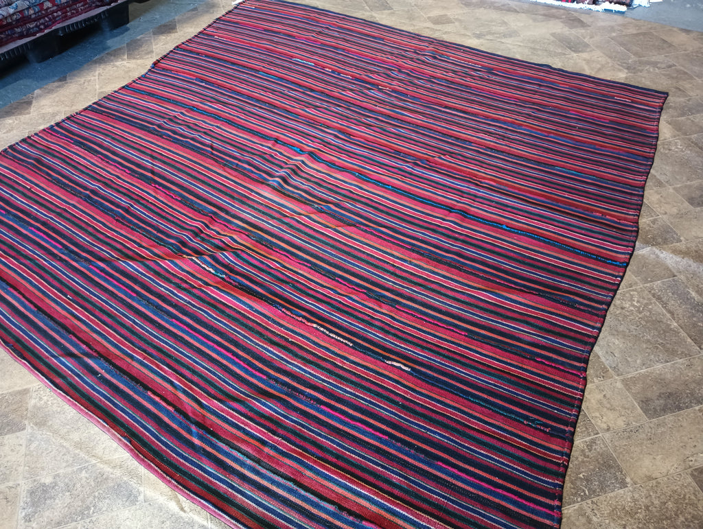 7.10 x 8.7 CONTEMPORARY TRANSITIONAL KILIM RUG Handmade Afghanistan Wool Flat Weave Carpet #F-5926