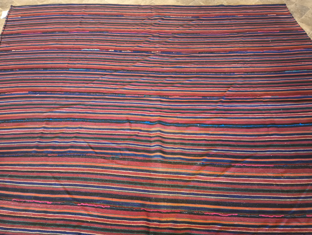 7.10 x 8.7 CONTEMPORARY TRANSITIONAL KILIM RUG Handmade Afghanistan Wool Flat Weave Carpet #F-5926