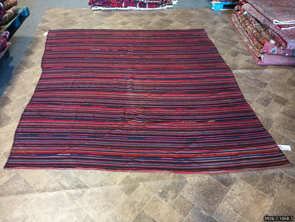 7.10 x 8.7 CONTEMPORARY TRANSITIONAL KILIM RUG Handmade Afghanistan Wool Flat Weave Carpet #F-5926