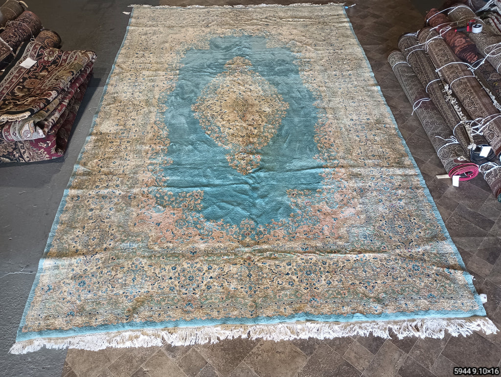 9.10 x 16 Persian Kerman Rug Light BLUE #F-5944