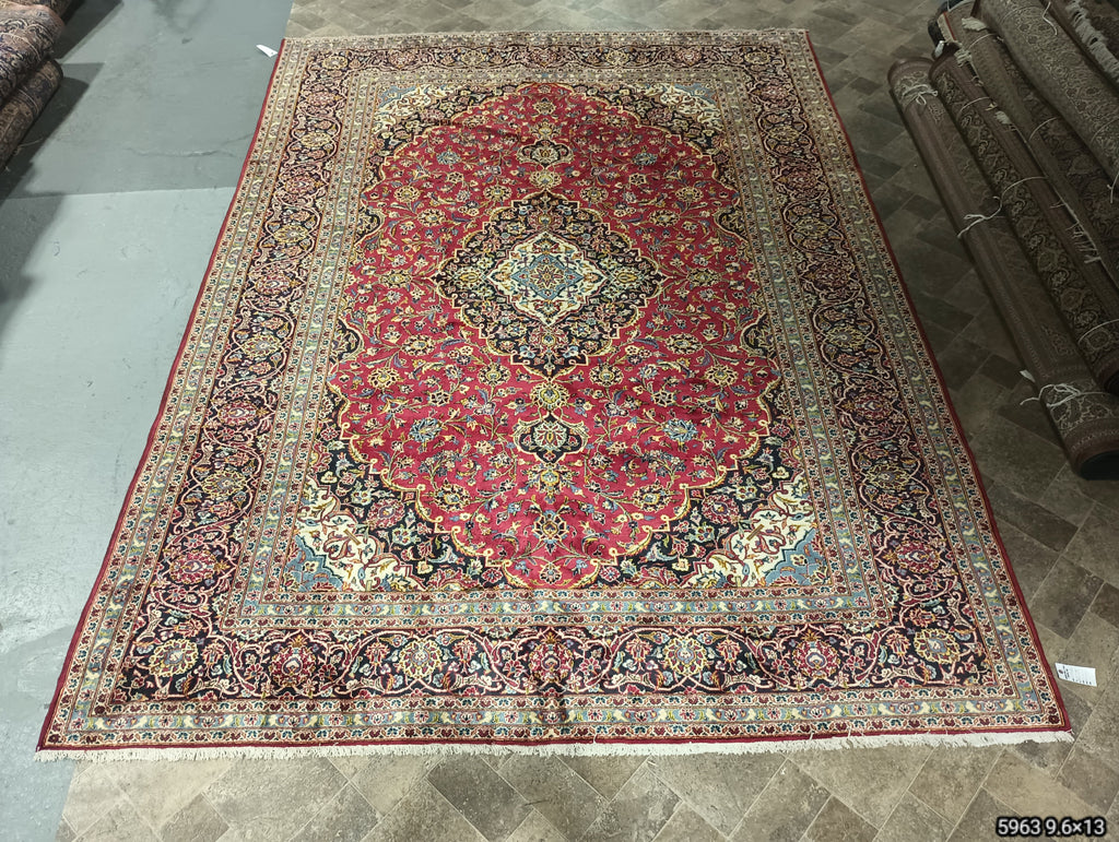 9.6 x 13 Pre Owned Persian Kashan rug SHARK TANK CARPET #F-5963