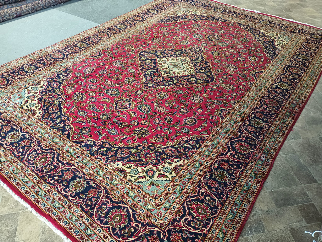 9.6 x 14 CLASSIC Persian Kashan Rug Wool Red Blue Shark Tank Carpet #F-5969