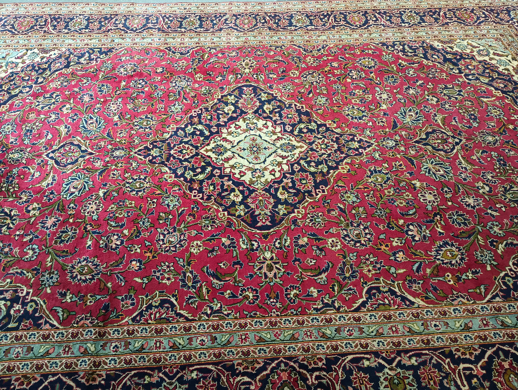 9.6 x 14 CLASSIC Persian Kashan Rug Wool Red Blue Shark Tank Carpet #F-5969