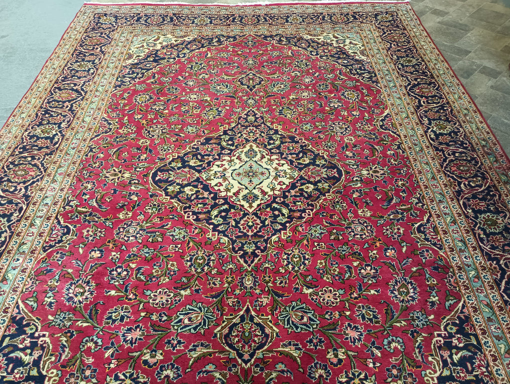 9.6 x 14 CLASSIC Persian Kashan Rug Wool Red Blue Shark Tank Carpet #F-5969