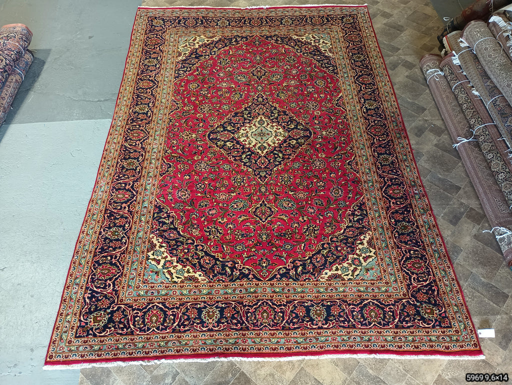 9.6 x 14 CLASSIC Persian Kashan Rug Wool Red Blue Shark Tank Carpet #F-5969