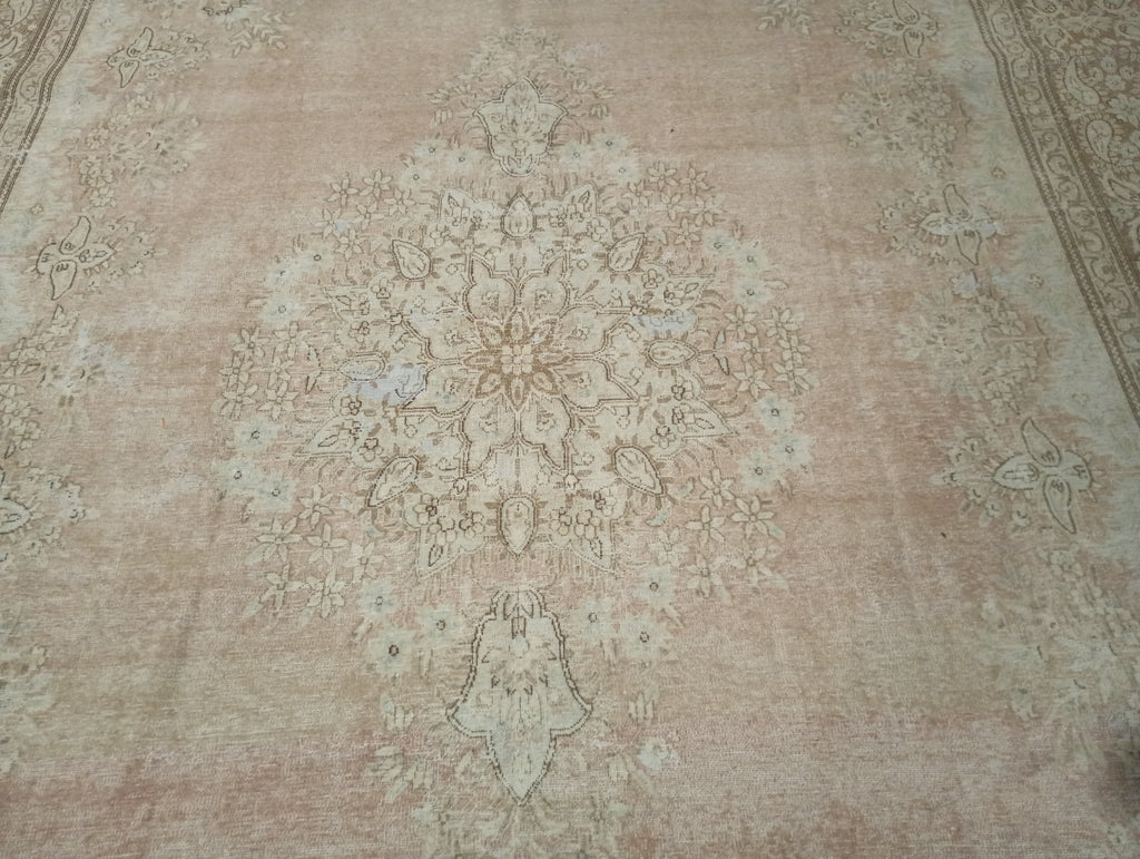 Light 9' x 12' Vintage Persian Kerman Rug Pale Faded Neutral Colors #F-5982