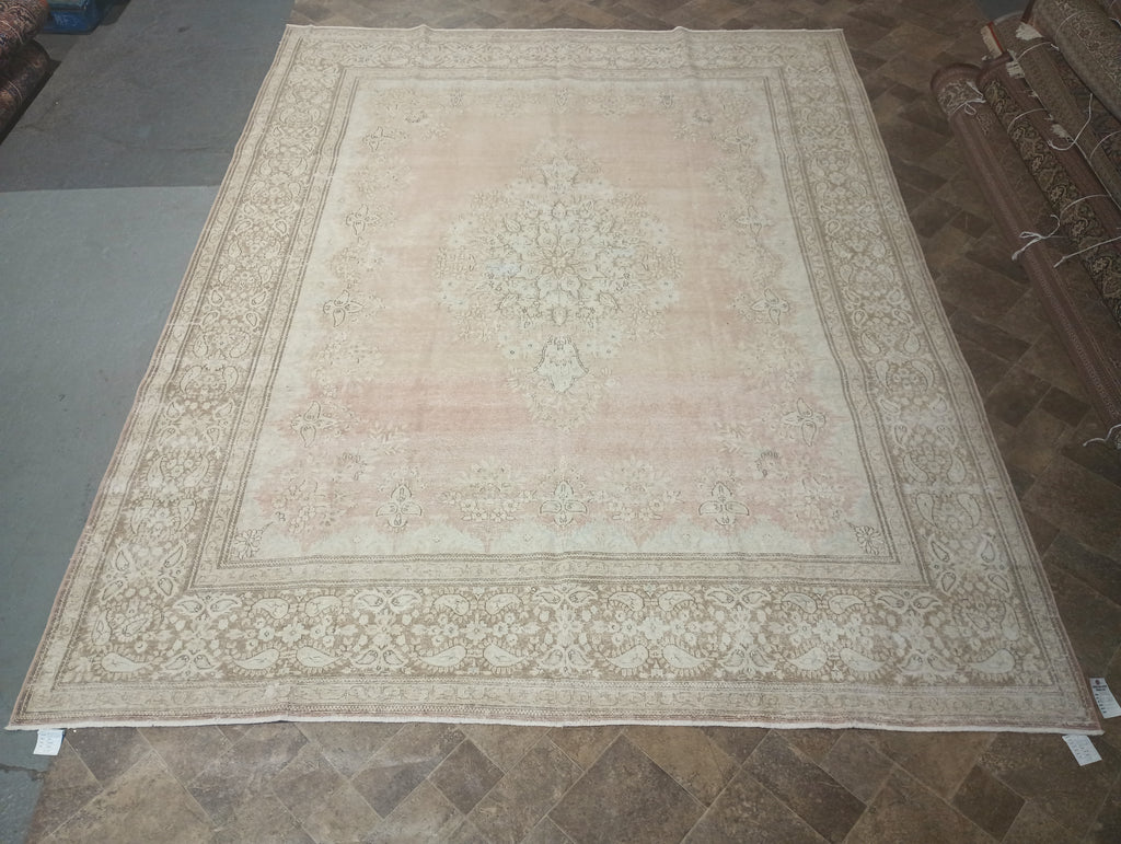Light 9' x 12' Vintage Persian Kerman Rug Pale Faded Neutral Colors #F-5982