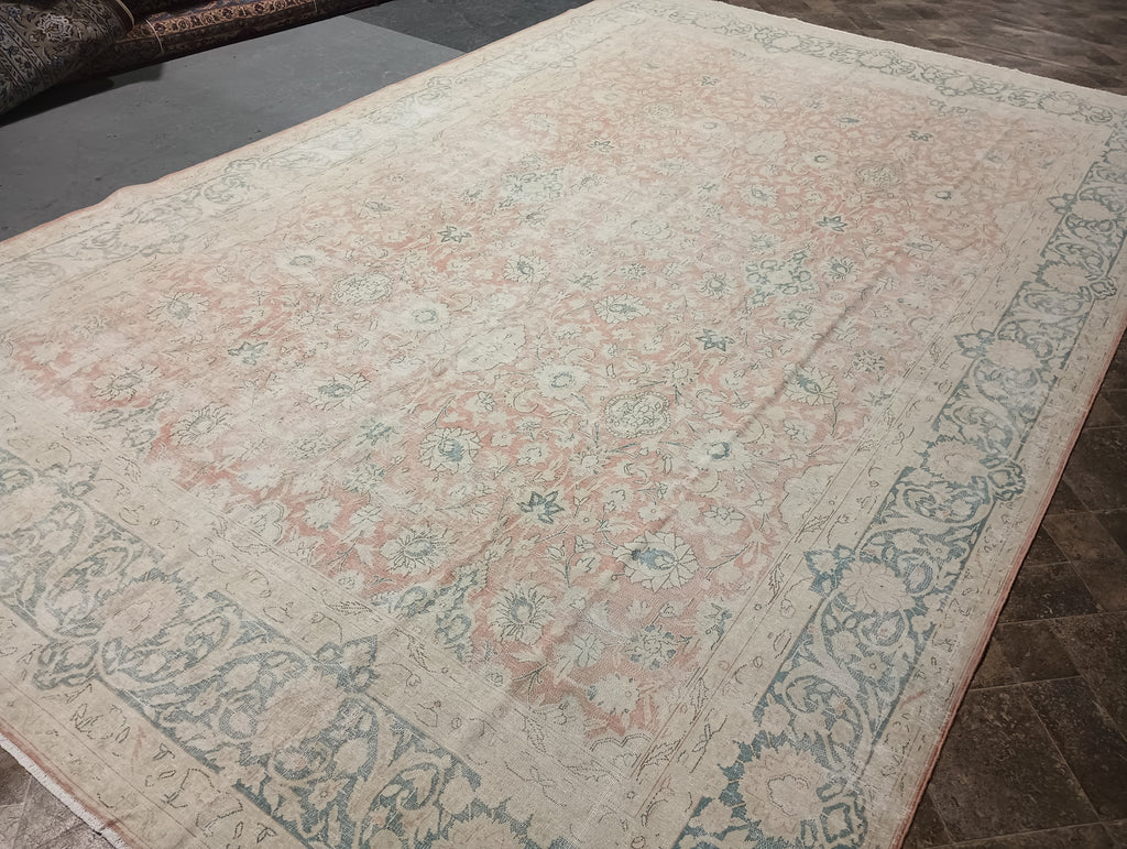 10' x 16' Vintage Persian Kerman Rug FADED PINK SLATE LOW PILE #F-5988