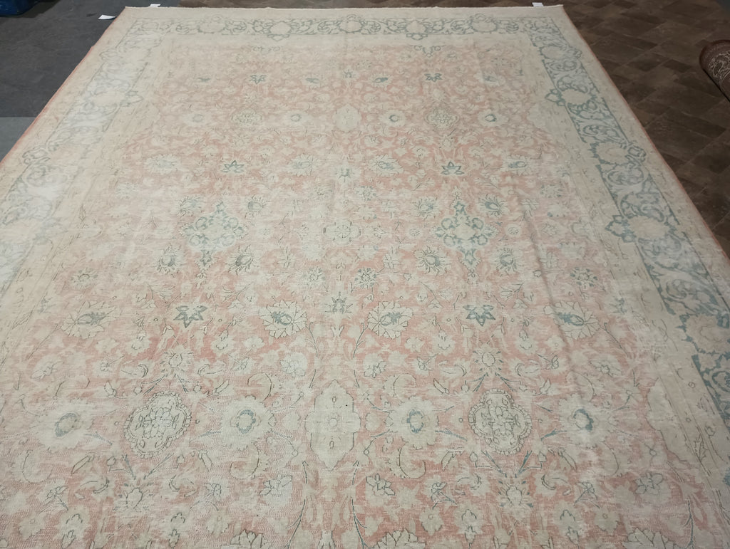 10' x 16' Vintage Persian Kerman Rug FADED PINK SLATE LOW PILE #F-5988
