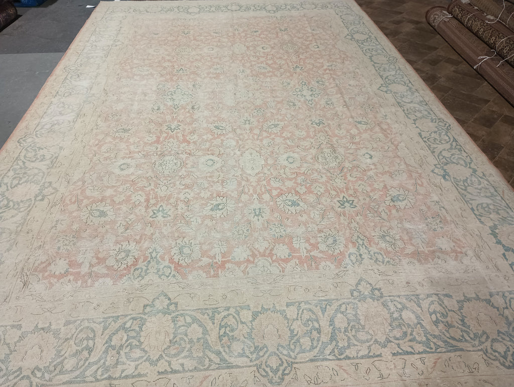 10' x 16' Vintage Persian Kerman Rug FADED PINK SLATE LOW PILE #F-5988