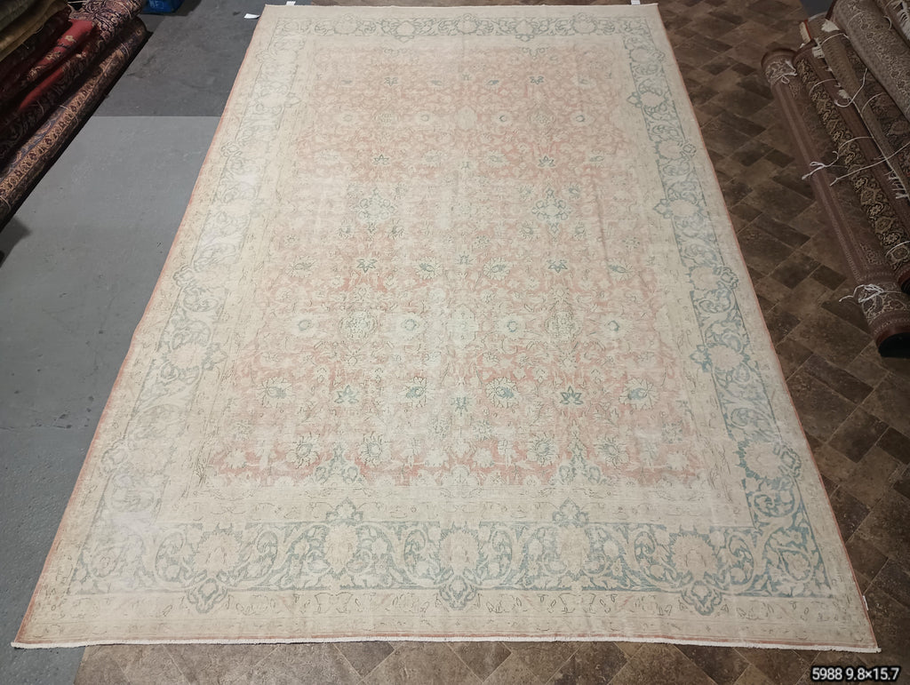 10' x 16' Vintage Persian Kerman Rug FADED PINK SLATE LOW PILE #F-5988