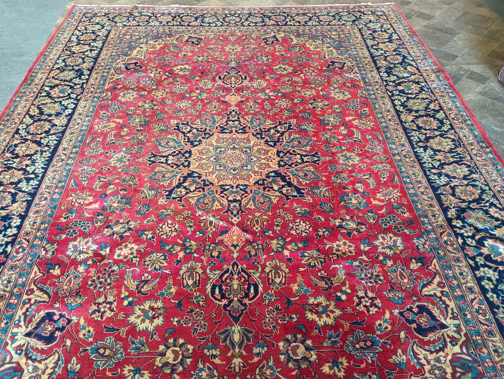 9.5 x 13.2 Authentic Persian Najaf Esfehan Wool Rug Semi-Antique #F-6005