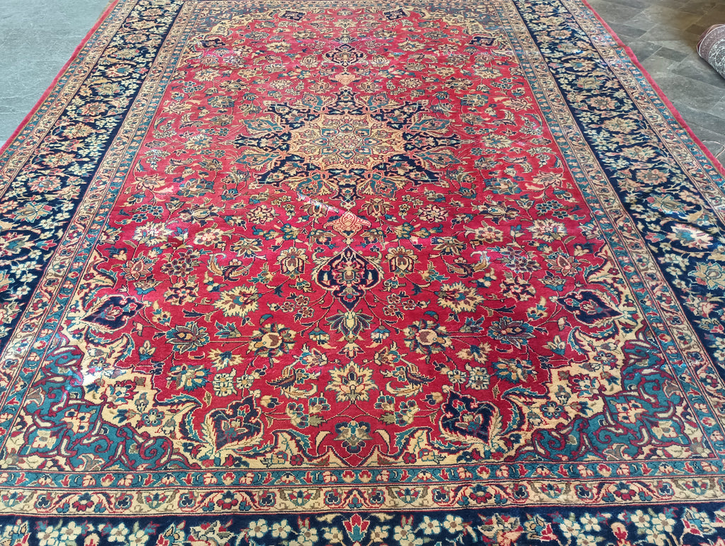 9.5 x 13.2 Authentic Persian Najaf Esfehan Wool Rug Semi-Antique #F-6005