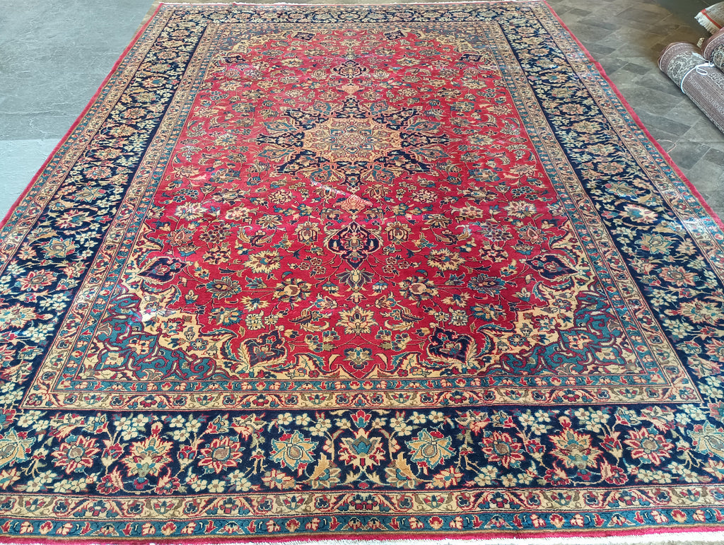 9.5 x 13.2 Authentic Persian Najaf Esfehan Wool Rug Semi-Antique #F-6005