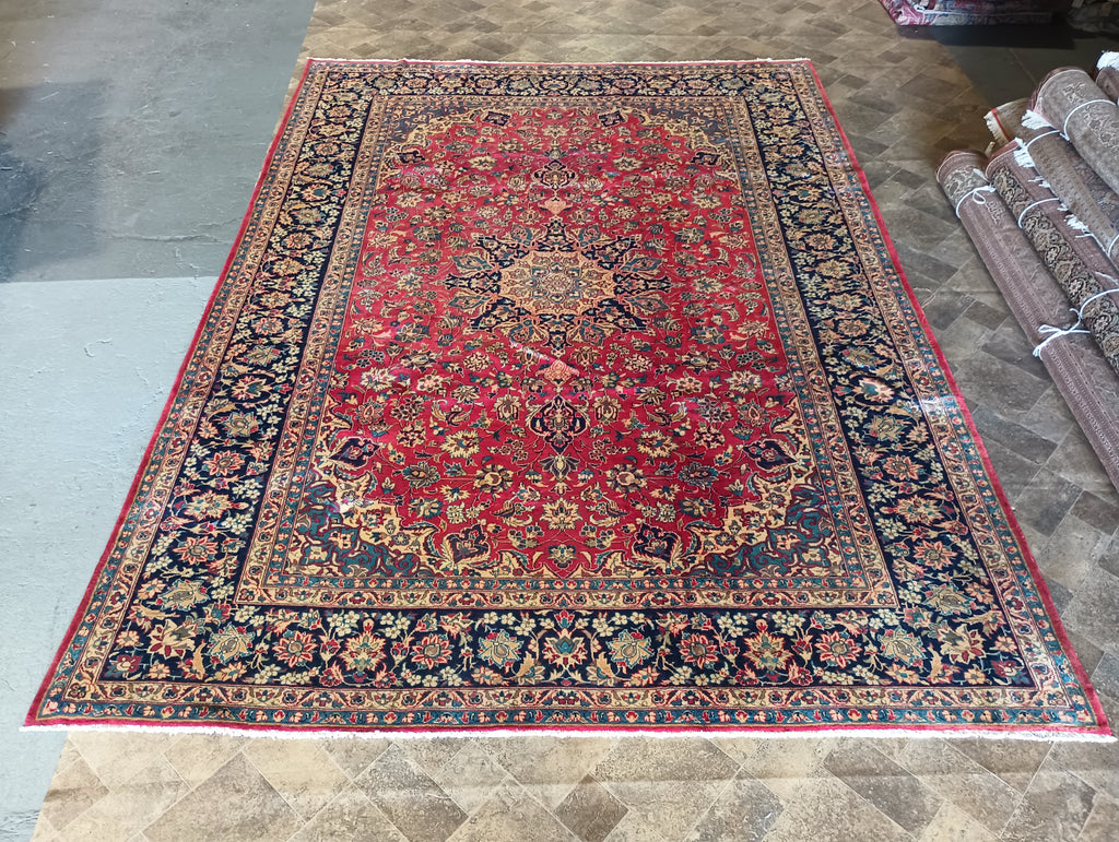 9.5 x 13.2 Authentic Persian Najaf Esfehan Wool Rug Semi-Antique #F-6005