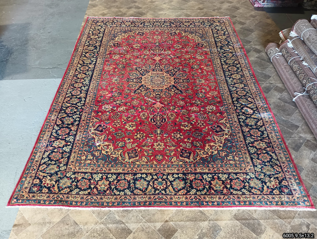 9.5 x 13.2 Authentic Persian Najaf Esfehan Wool Rug Semi-Antique #F-6005