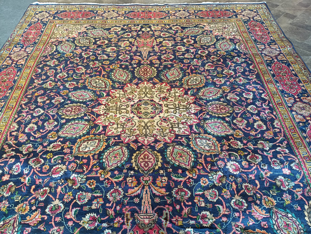 9.6 x 12.4 Authentic Persian Sheikh Safi Tabriz Wool Rug Semi-Antique #F-6007