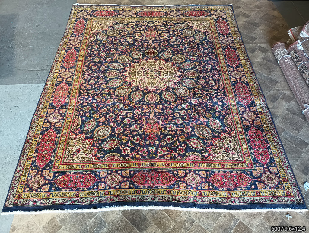9.6 x 12.4 Authentic Persian Sheikh Safi Tabriz Wool Rug Semi-Antique #F-6007