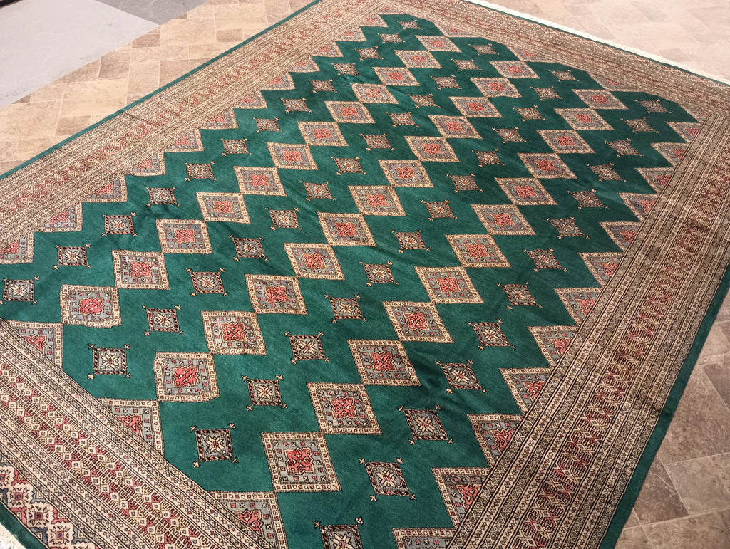 GREEN Jaldar Bokara Rug Quality Wool Handmade 8' x 11' #F-6038