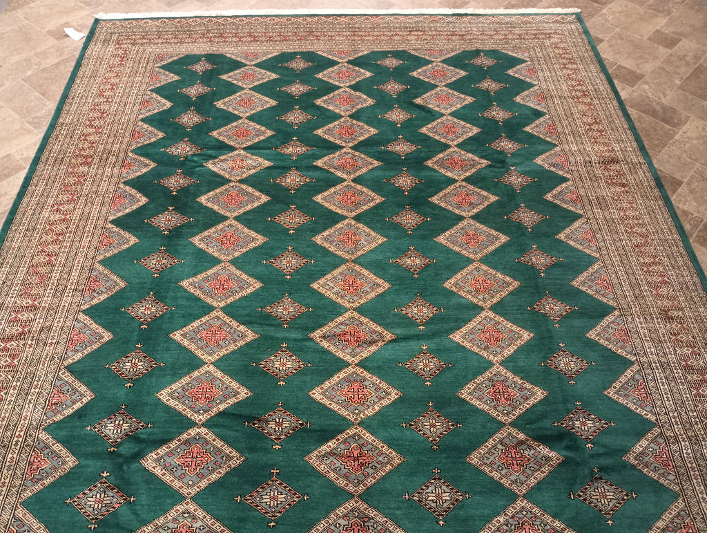 GREEN Jaldar Bokara Rug Quality Wool Handmade 8' x 11' #F-6038