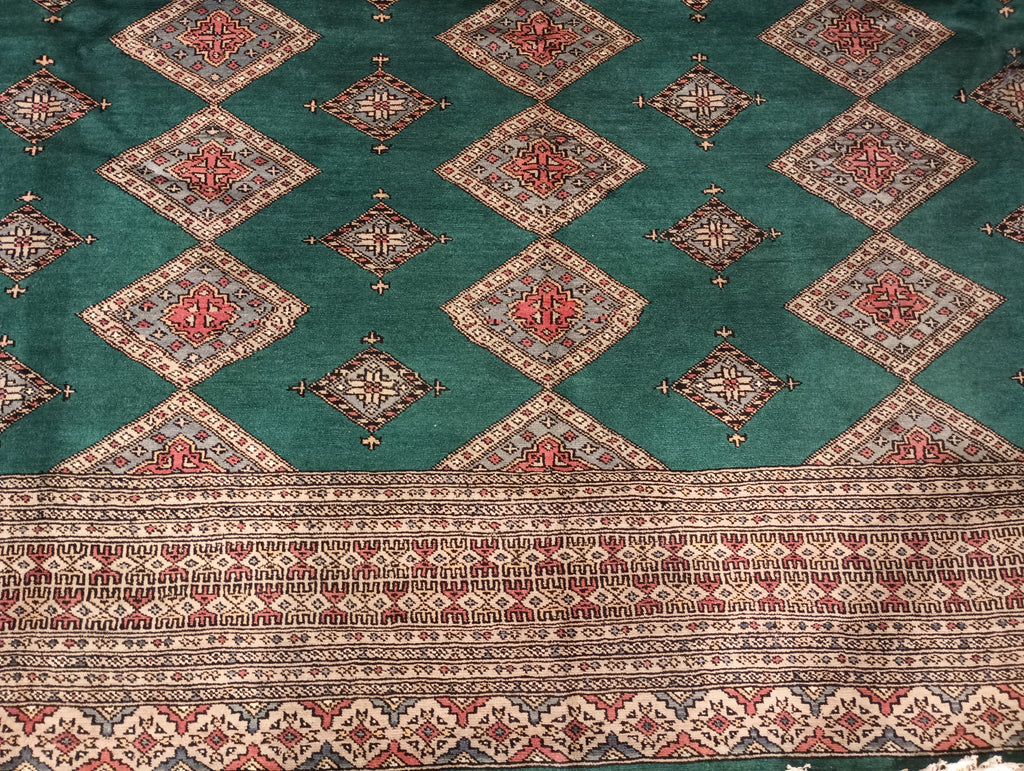 GREEN Jaldar Bokara Rug Quality Wool Handmade 8' x 11' #F-6038