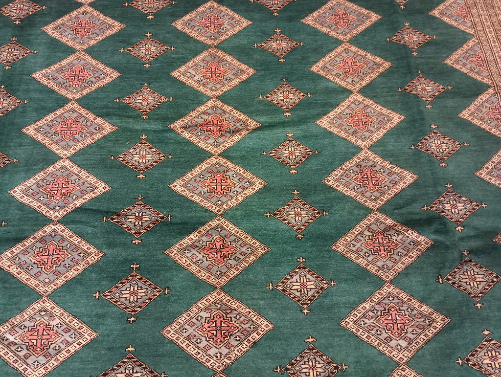 GREEN Jaldar Bokara Rug Quality Wool Handmade 8' x 11' #F-6038