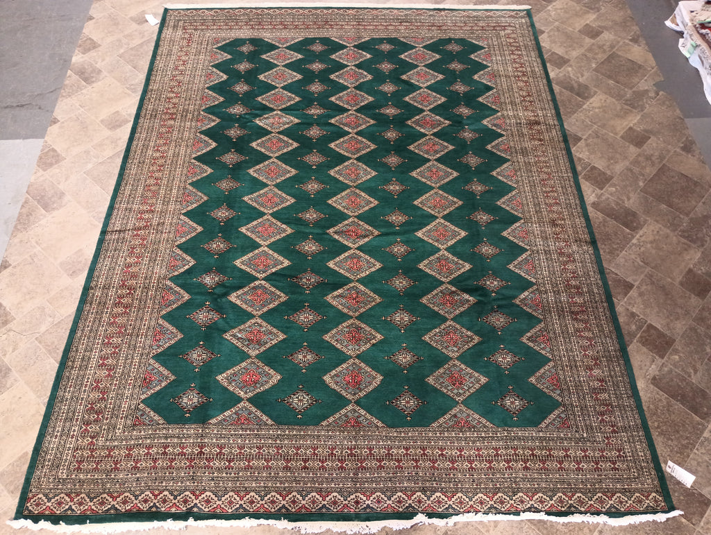 GREEN Jaldar Bokara Rug Quality Wool Handmade 8' x 11' #F-6038