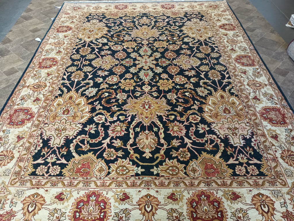 9 x 12.9 Natural Quality Handmade Agra Rug Midnight Dark Blue #F-6044