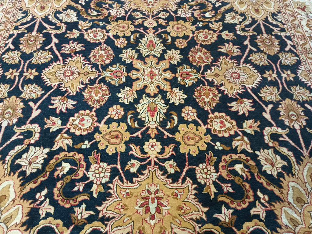 9 x 12.9 Natural Quality Handmade Agra Rug Midnight Dark Blue #F-6044