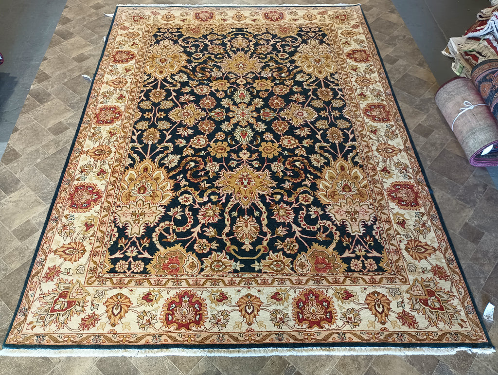 9 x 12.9 Natural Quality Handmade Agra Rug Midnight Dark Blue #F-6044