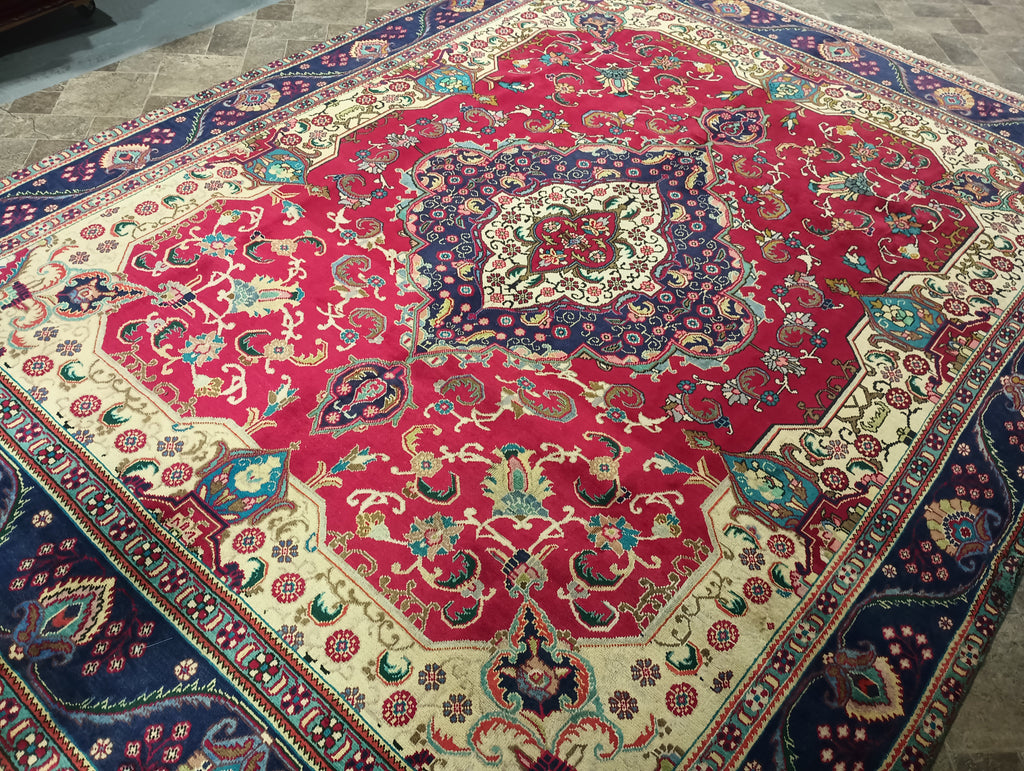 9.5 x 12.9 Persian Semi-Antique Tabriz Rug Wool #F-6055