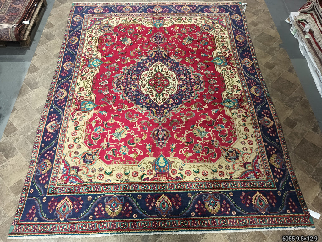 9.5 x 12.9 Persian Semi-Antique Tabriz Rug Wool #F-6055