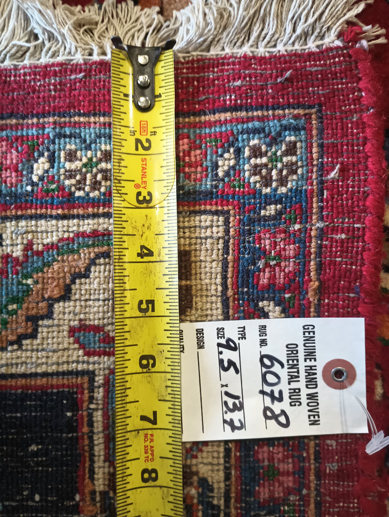 9.5 x 13.7 Large Persian Classic Traditional Wool SIGNED Rug Bright Red Blue #F-6078