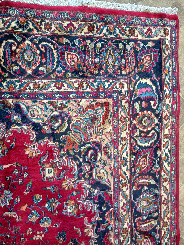9.5 x 13.7 Large Persian Classic Traditional Wool SIGNED Rug Bright Red Blue #F-6078