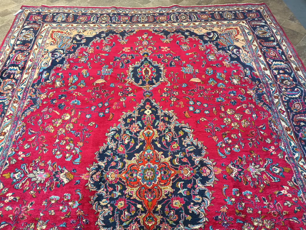 9.5 x 13.7 Large Persian Classic Traditional Wool SIGNED Rug Bright Red Blue #F-6078