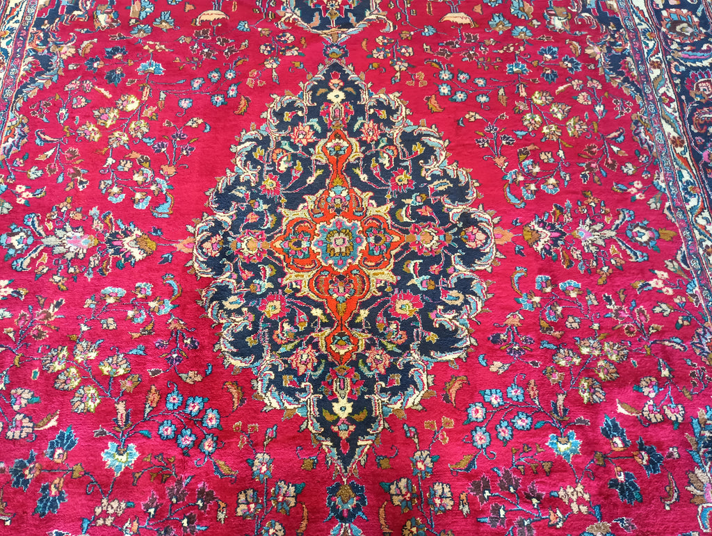 9.5 x 13.7 Large Persian Classic Traditional Wool SIGNED Rug Bright Red Blue #F-6078