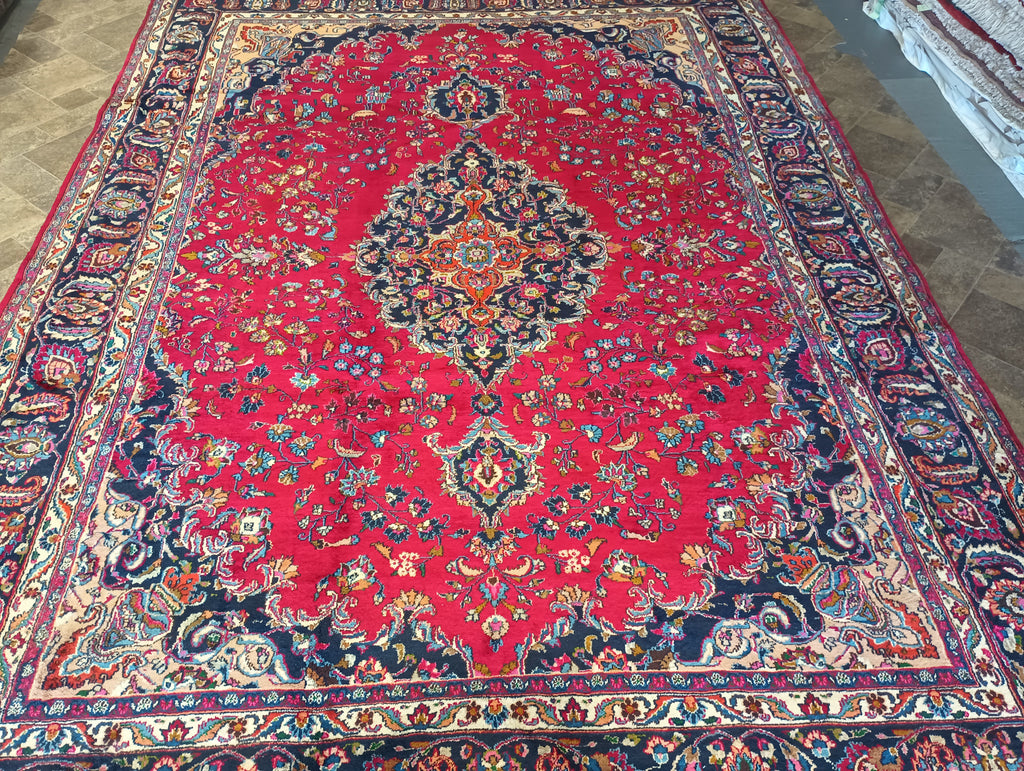 9.5 x 13.7 Large Persian Classic Traditional Wool SIGNED Rug Bright Red Blue #F-6078