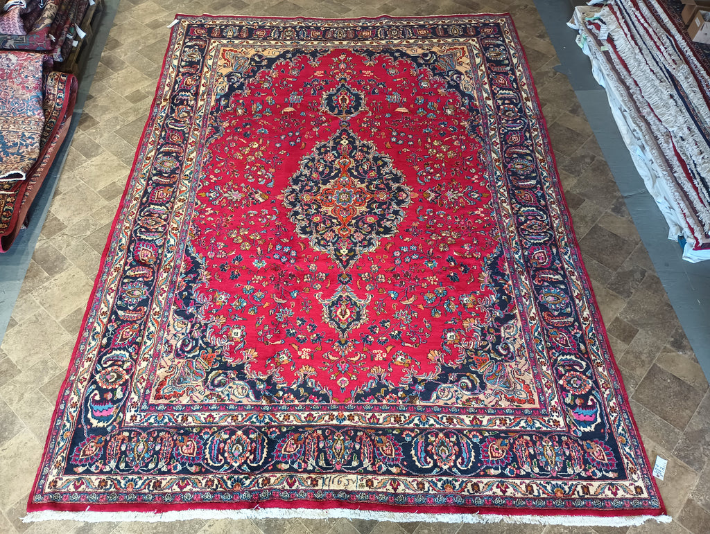 9.5 x 13.7 Large Persian Classic Traditional Wool SIGNED Rug Bright Red Blue #F-6078