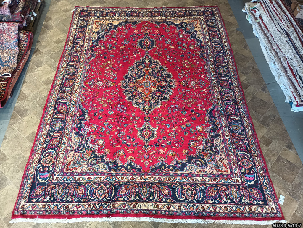 9.5 x 13.7 Large Persian Classic Traditional Wool SIGNED Rug Bright Red Blue #F-6078